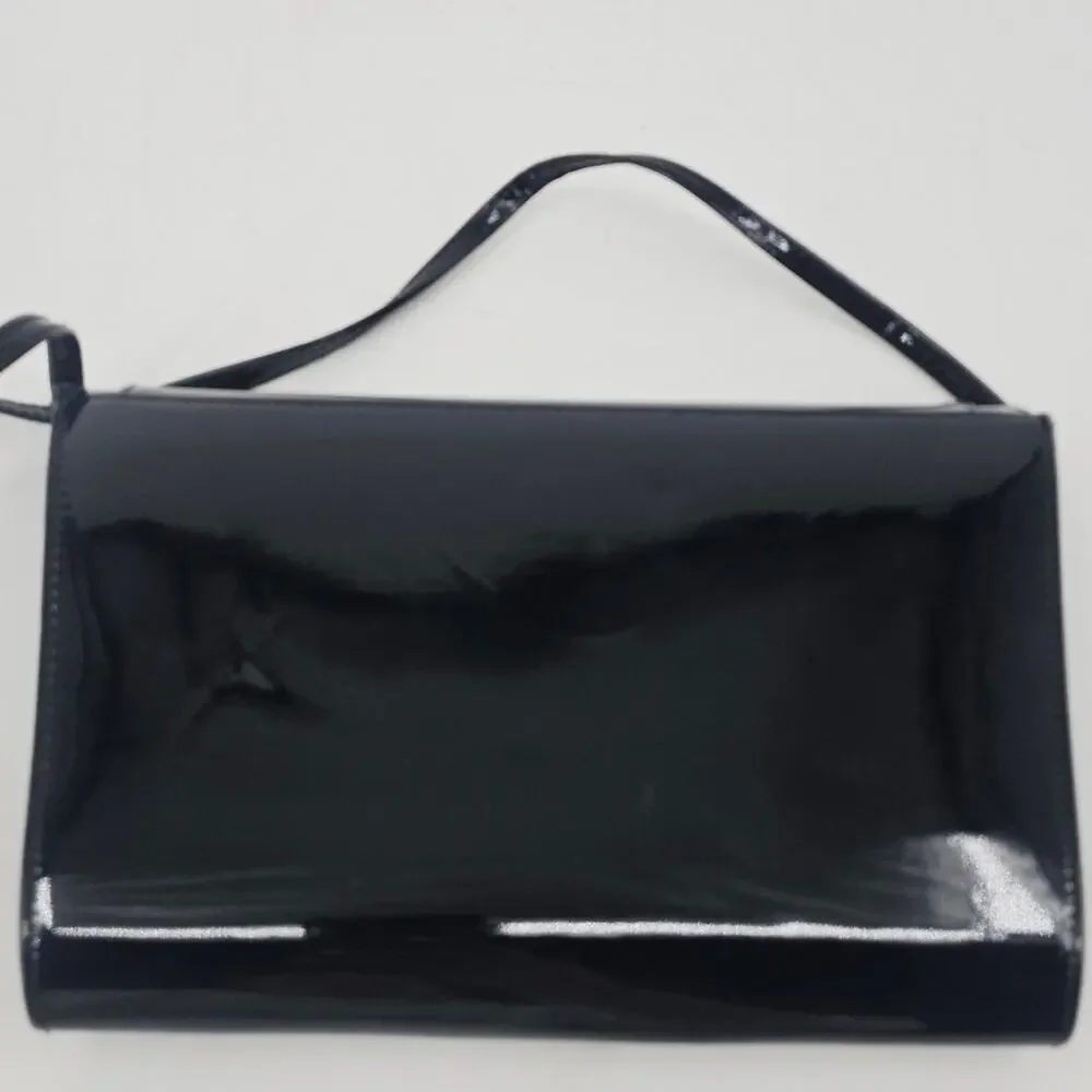 1960s Mod Style Clutch Cocktail Glamour Black Patent Clutch Purse Evening Bag